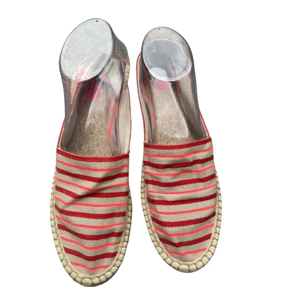 Tory Burch Red and Cream Striped Espadrilles size 9.5